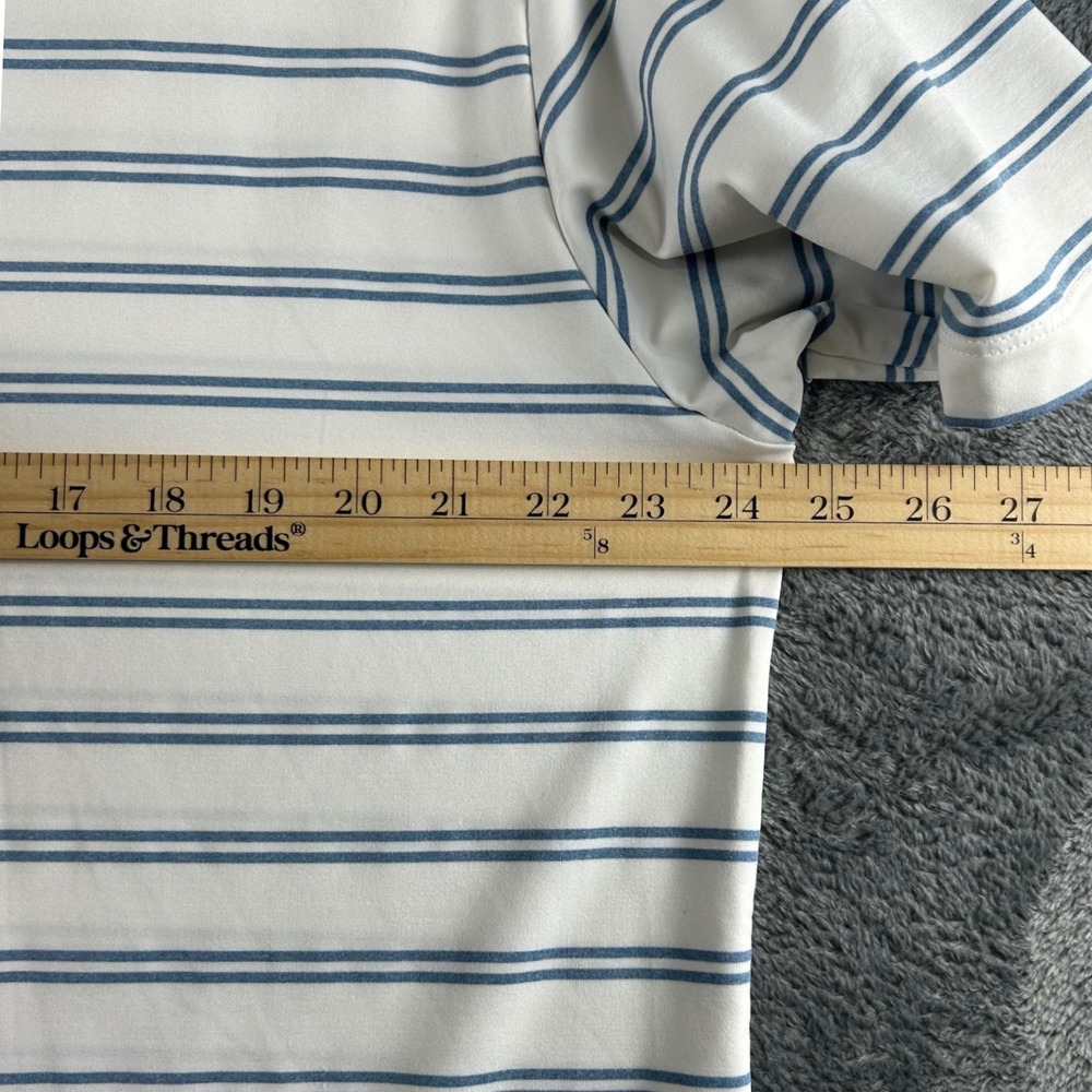 Devereux Mens XL Striped Performance Golf Polo Shirt White Blue Short Sleeve - Picture 8 of 8